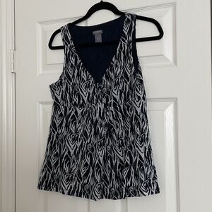 Ann Taylor Navy & White Printed V-Neck Tank